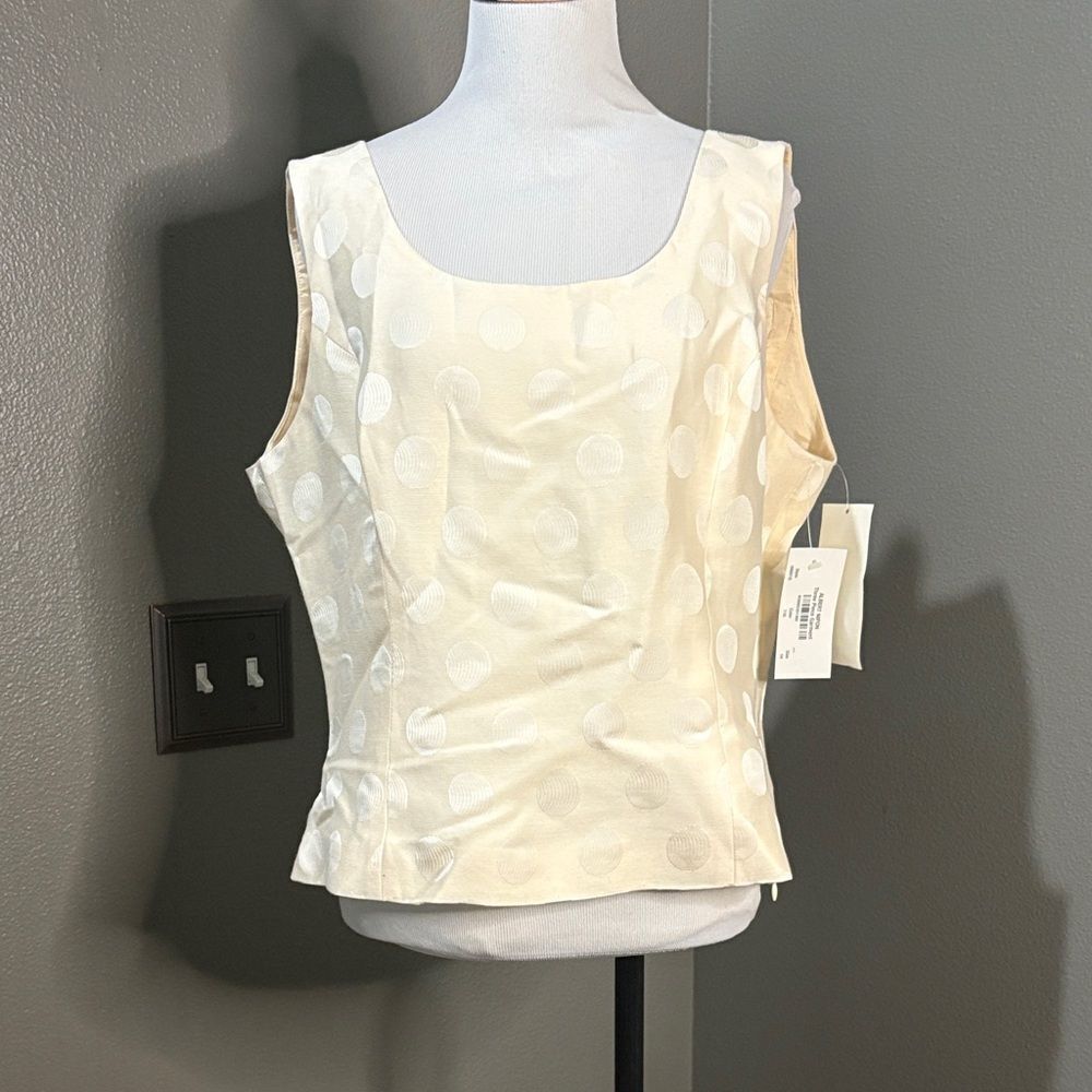 Albert Nipon Cream Sleeveless Polka Dot Top